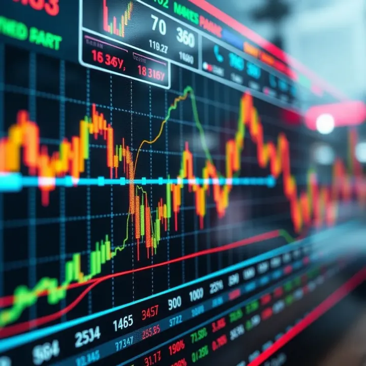Graph showing sharp decline in stock market index with fluctuating financial data