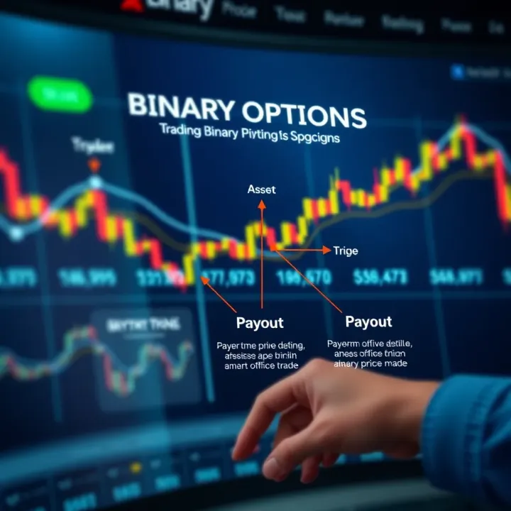 Diagram illustrating the concept of binary options trading with asset price movement and payout outcomes