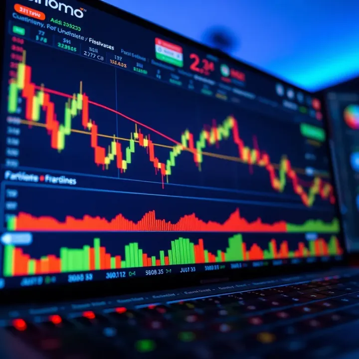 Illustration showing a digital trading platform interface with various financial asset charts