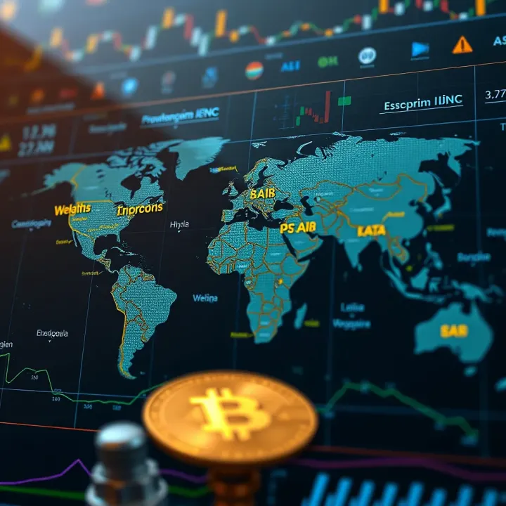 Global map highlighting Bitcoin adoption and technological advancements across different regions