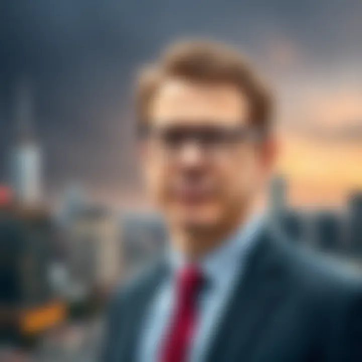 Portrait of Antony Ressler in a business suit with a city skyline in the background
