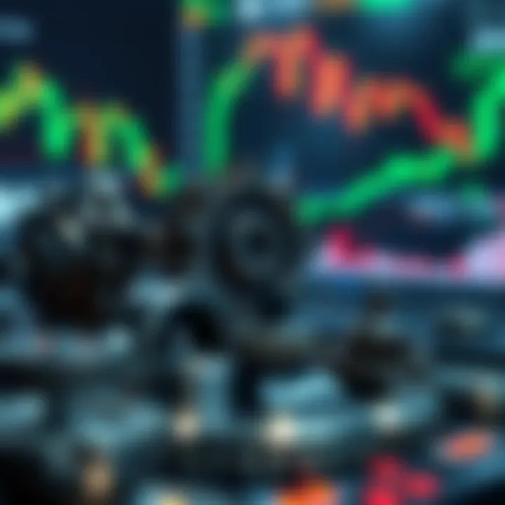 Conceptual representation of automated trading with gears and digital financial charts