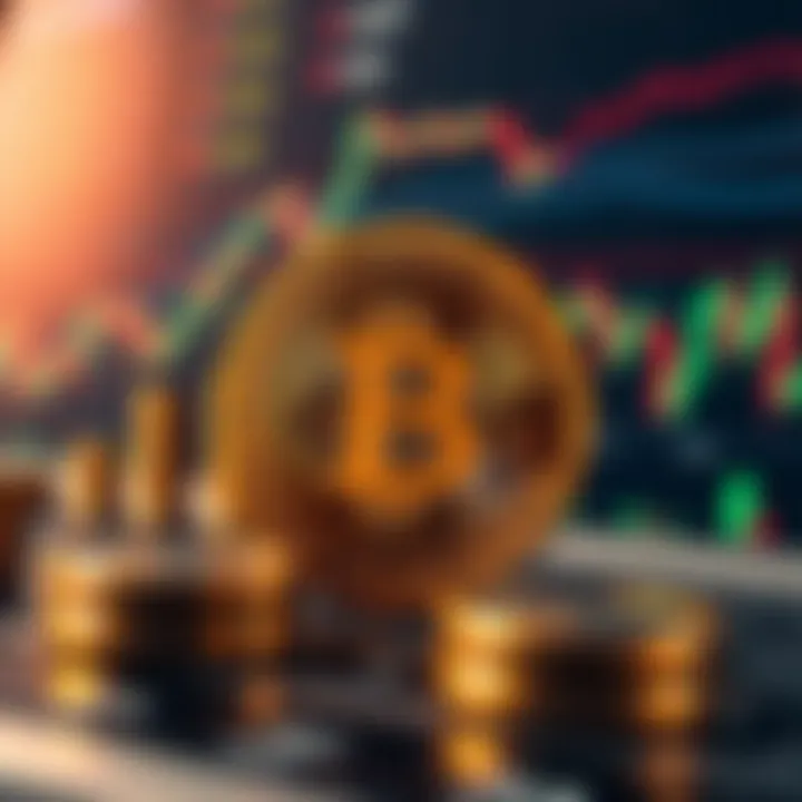 Conceptual illustration of Bitcoin surrounded by financial analysis tools and data charts