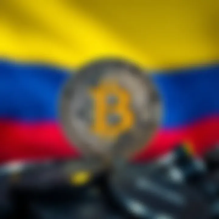 Digital representation of Bitcoin symbol over Colombian flag colors symbolizing cryptocurrency adoption in Colombia