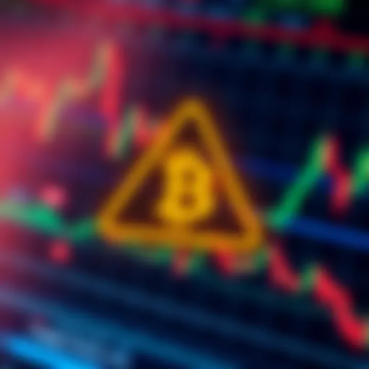 Illustration of a digital fraud warning symbol over a Bitcoin trading platform interface