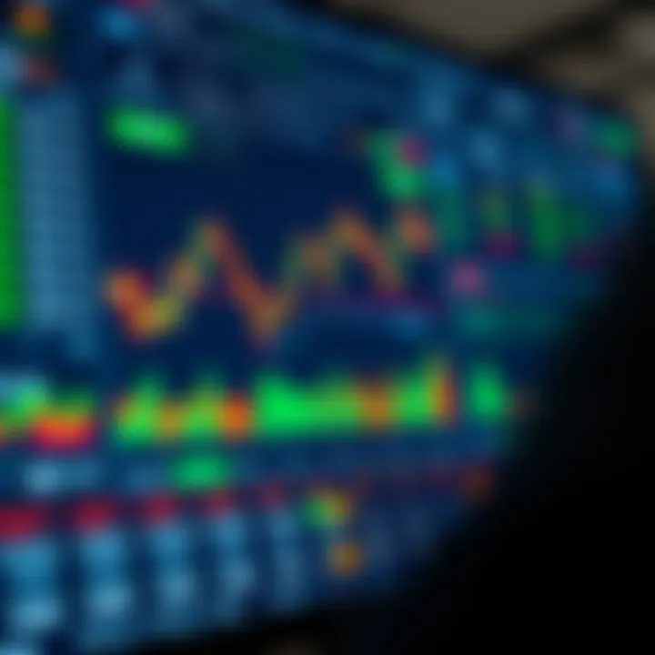 Digital interface showing trading platform features and data charts