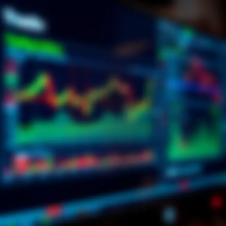 Graph illustrating synthetic indices market trends with trading platforms on screen