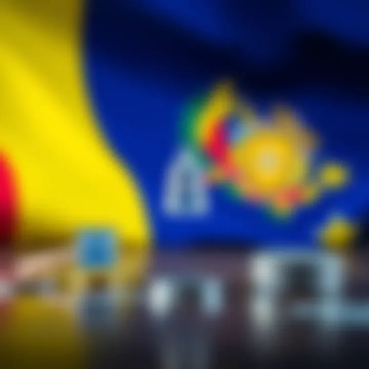 Colombian flag backdrop with icons representing secure cryptocurrency transactions and legal compliance