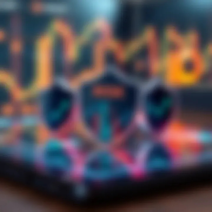 Conceptual illustration of risk management strategies using graphs and protective shields