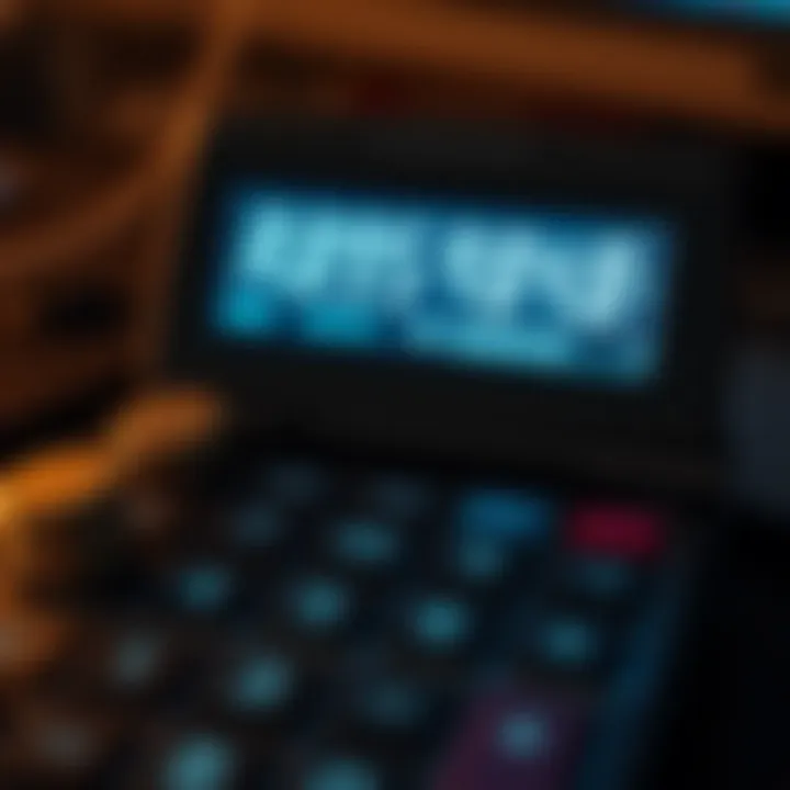 Digital calculator displaying forex pip values alongside currency symbols