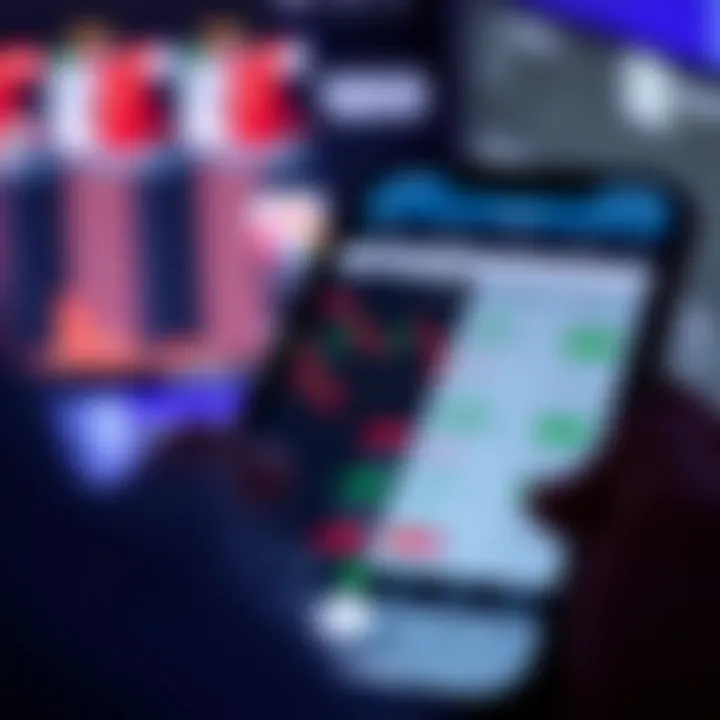 Mobile device displaying a user-friendly trading application interface with real-time market charts and investment options