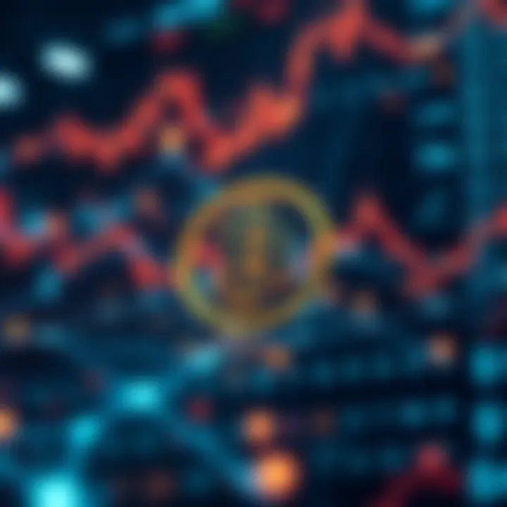 Illustration of digital currency symbols connected to a secure trading network