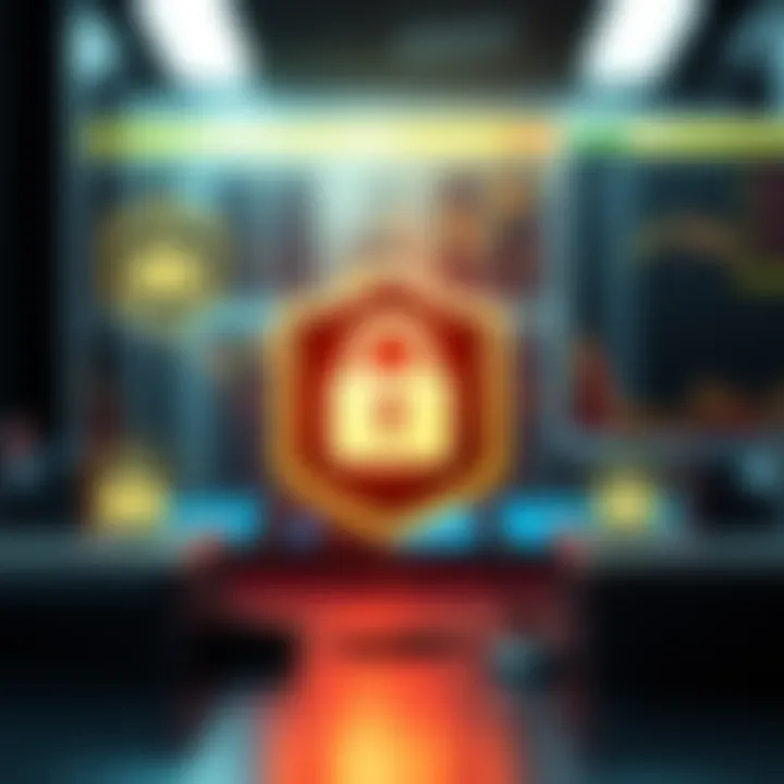 Visual representation of digital security measures and regulation symbols safeguarding online trading
