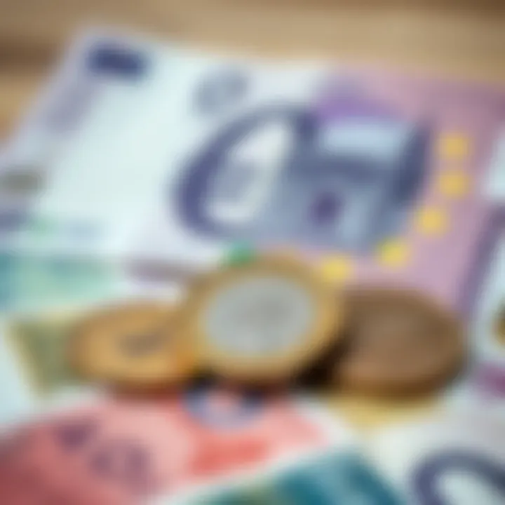 Economic Effects of Euro Price Fluctuations in Colombia Illustration of euro bills and Colombian peso coins with financial symbols representing economic impact