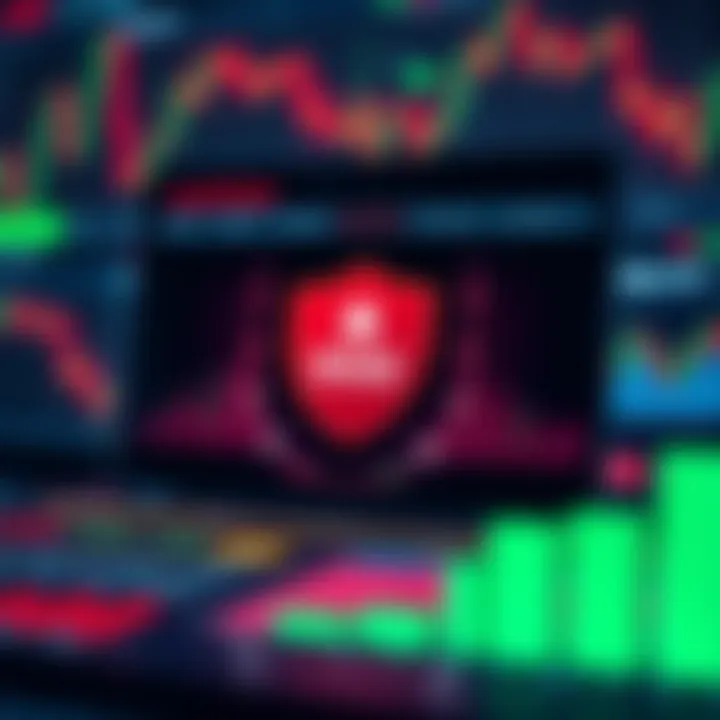 Risk management concept with shield protecting financial assets and charts