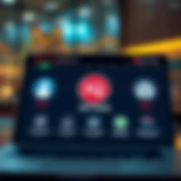 Illustration showing a financial platform interface with regulatory compliance symbols.