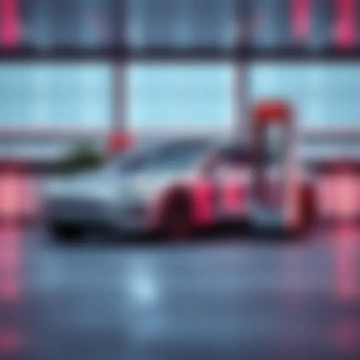 Tesla electric car charging at a futuristic station showcasing innovation in automotive technology