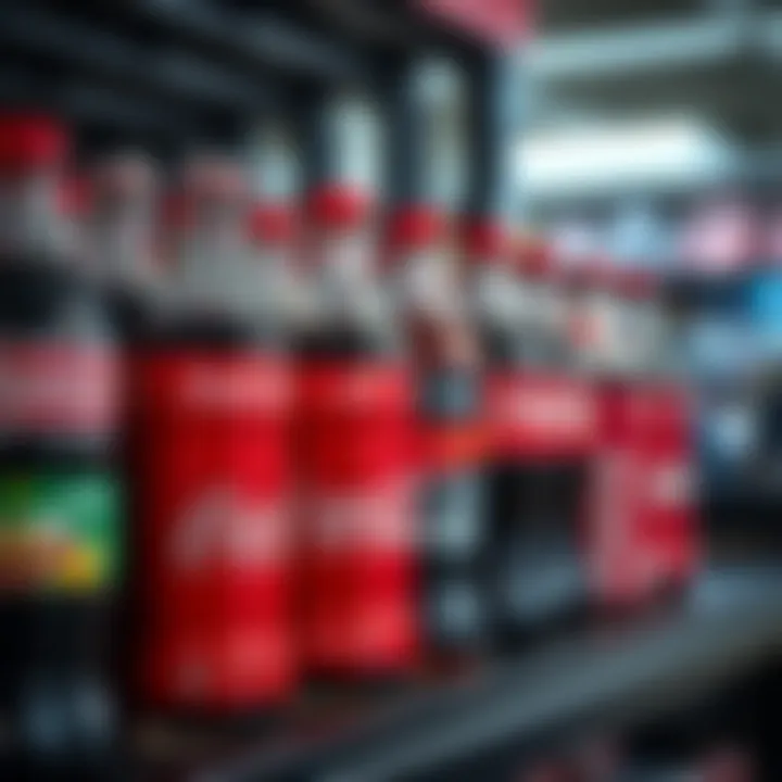 Various soft drink bottles representing major beverage brands on a shelf