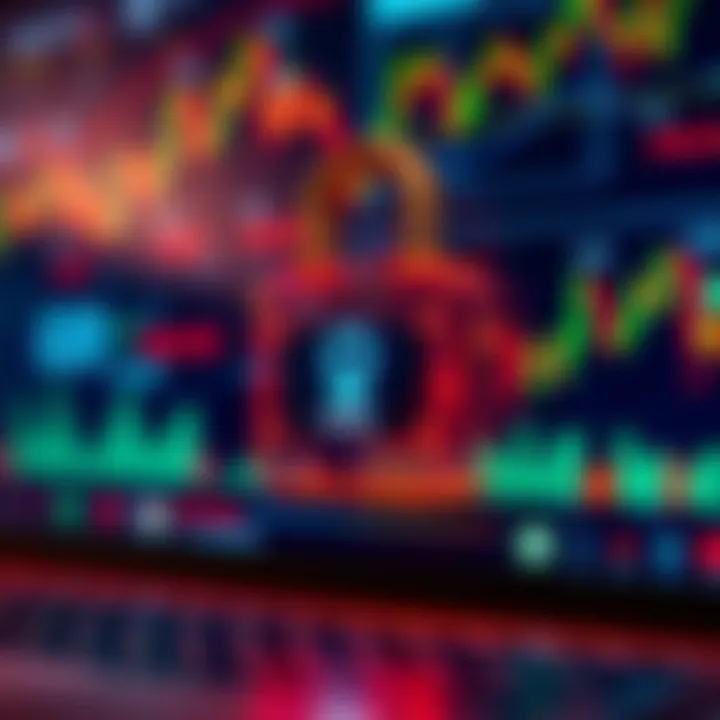 Secure investment concept with digital lock and financial charts representing safe binary trading in Colombia