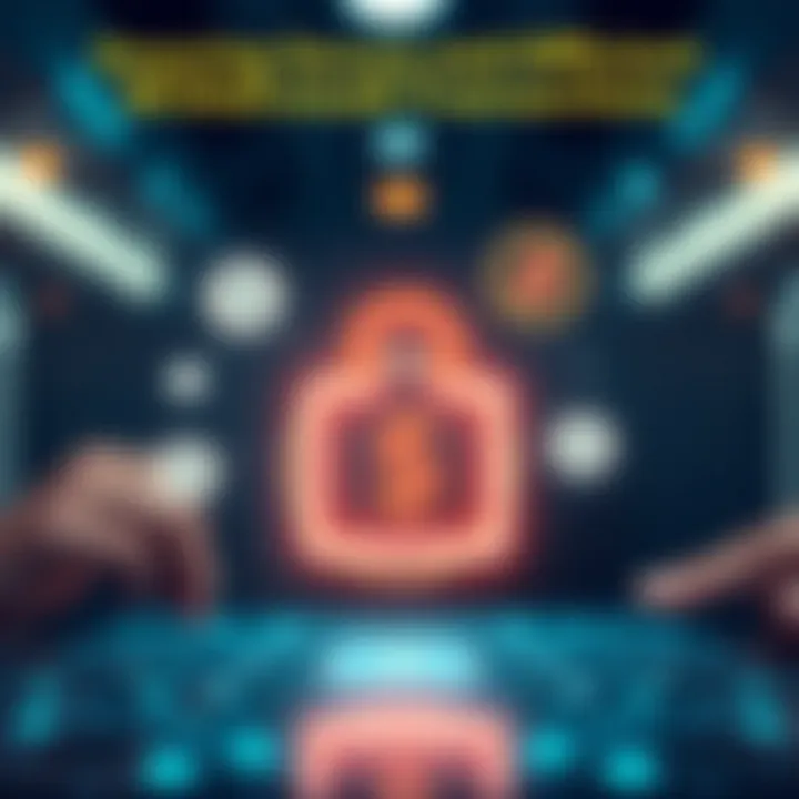 Illustration of secure financial transaction with digital currency icons