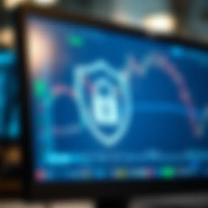 Close-up of a secure software interface on a computer screen showing encrypted trading platform