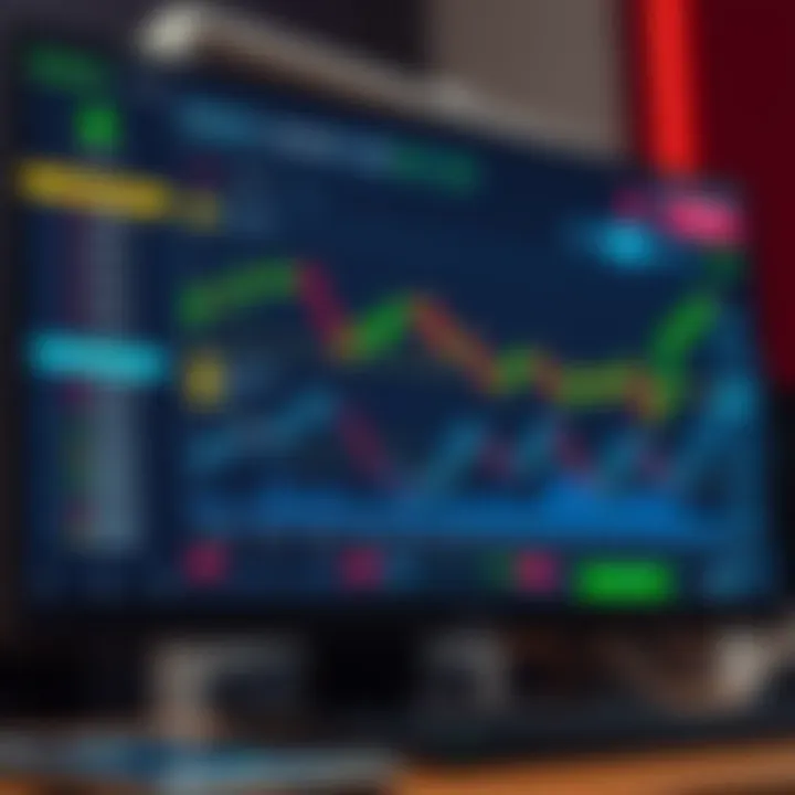 User interface with digital financial charts and trading options on a computer screen
