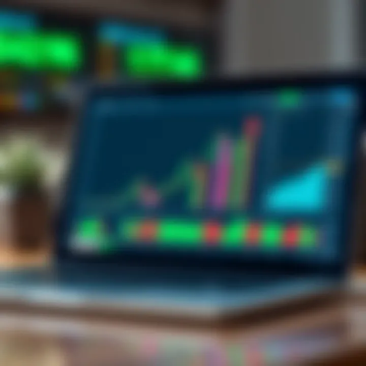 Investment Growth Using Virtual Trading Practice Graphical representation of investment growth using a trading simulation tool on a laptop screen