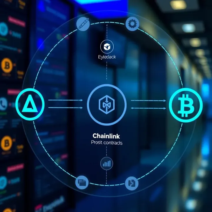 Diagram showing decentralized oracle network linking smart contracts to external data sources