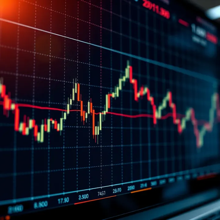 Graph showing a sharp downward trend in stock market index with highlighted technical analysis