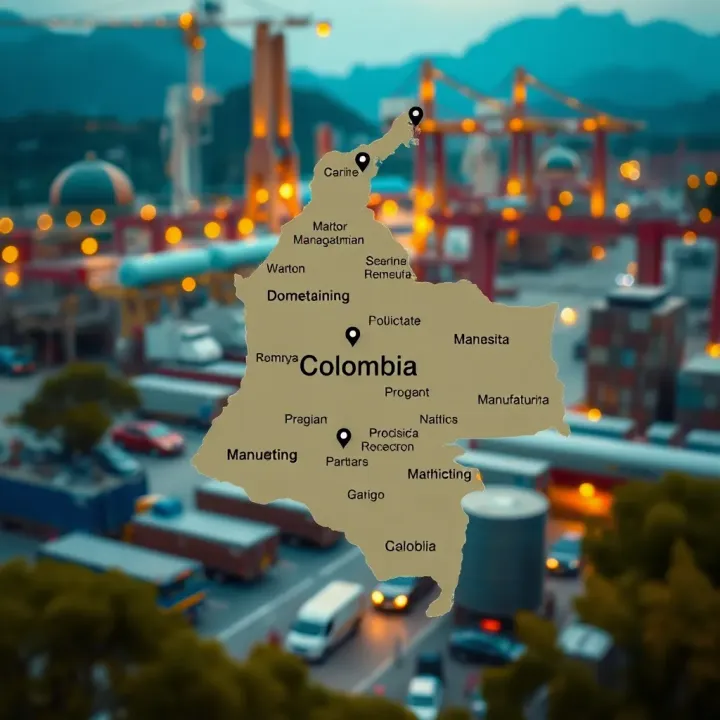 Map highlighting major manufacturing industries across Colombia