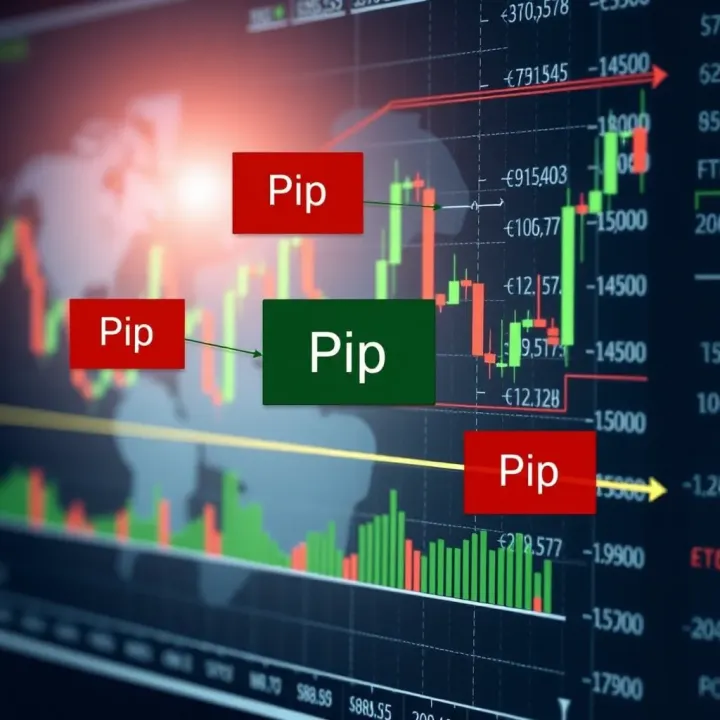Forex chart with currency pairs and highlighted pip calculation areas