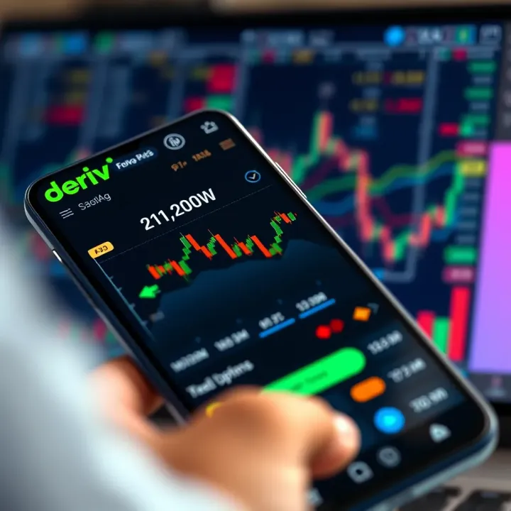 User interface of Deriv mobile app displaying financial market charts and trading options