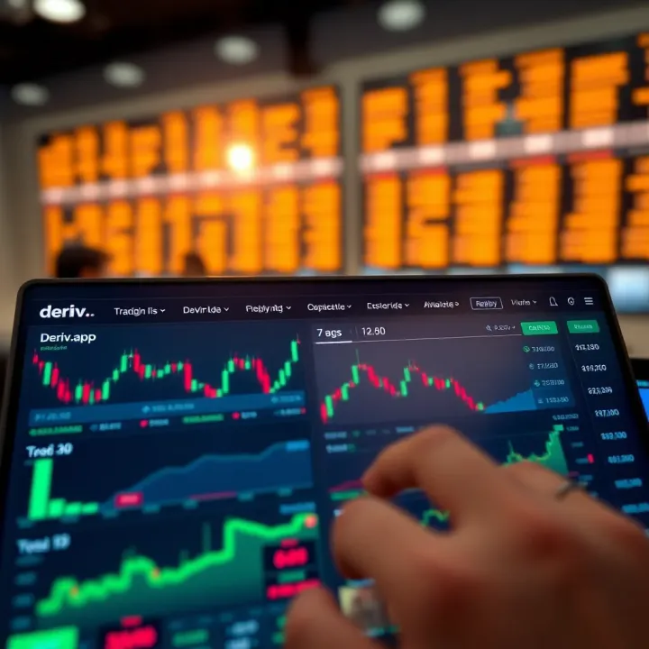 User interface of Deriv.app showing diverse financial instruments and trading options