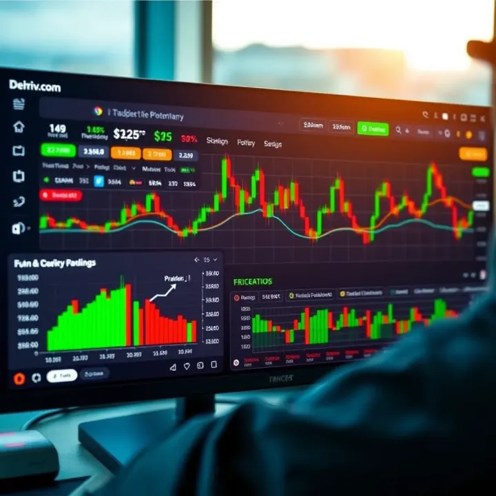 Deriv.com online trading platform interface showing financial charts and trading options