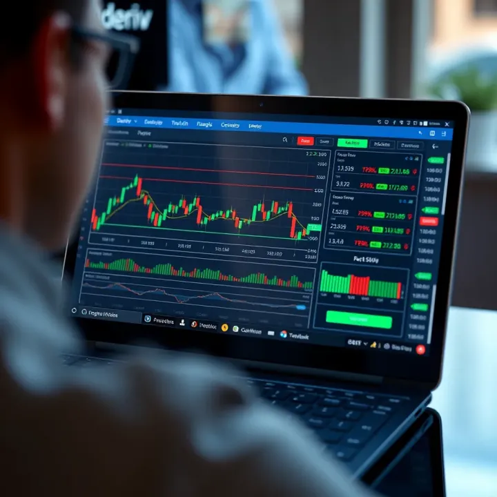 Digital interface showing financial charts and trading options on a laptop screen
