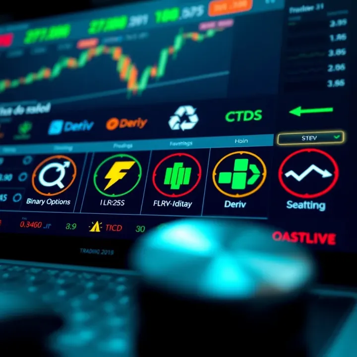 Graphical representation of different trading instruments such as binary options and CFDs available on Deriv