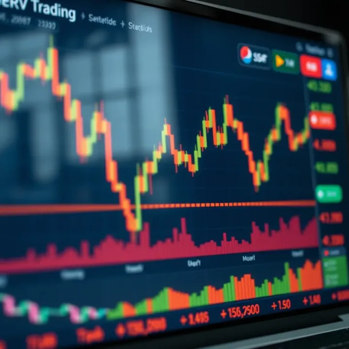 Graph showing upward trend and financial market indicators on digital platform