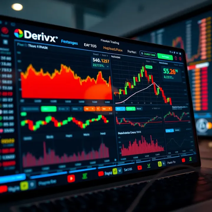 User interface of Derivx platform showing various financial charts and trading options