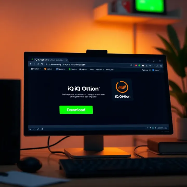 Computer screen showing IQ Option download page with clear download button