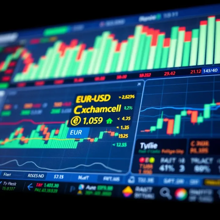 Illustration of economic and political factors influencing the EUR/USD exchange rate with data charts
