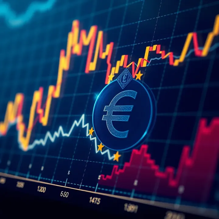 Graph showing recent fluctuations and trends of the euro currency value