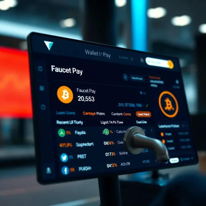 User interface of Faucet Pay platform displaying cryptocurrency wallet balance and recent transactions