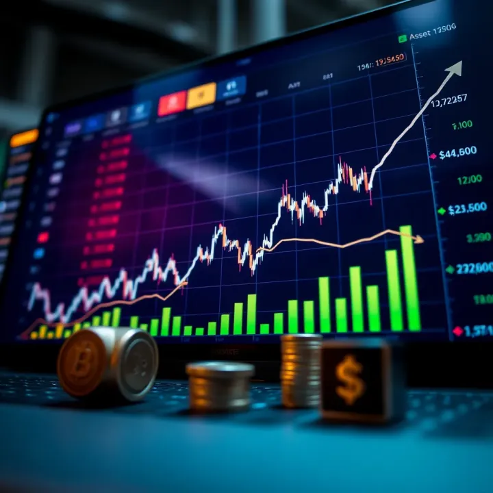 Graph showing upward trends and financial assets icons representing different investment options