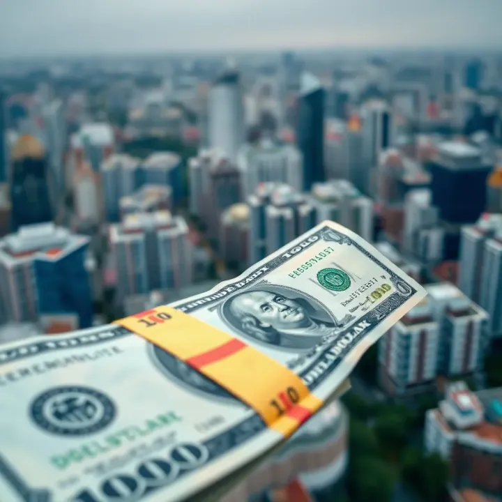 Illustration of economic factors like global markets and local policies impacting currency value in Colombia