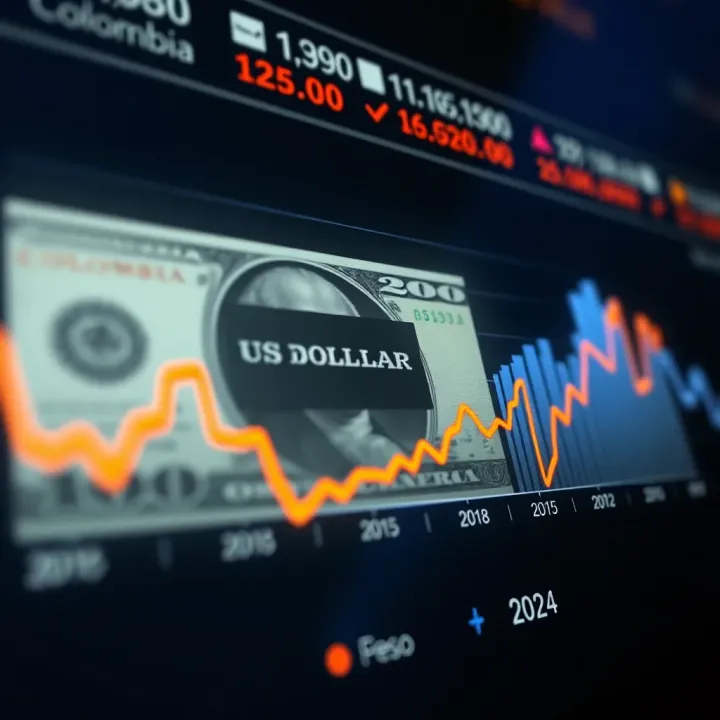 Graph showing the fluctuations of the US dollar against the Colombian peso over time highlighting economic influences