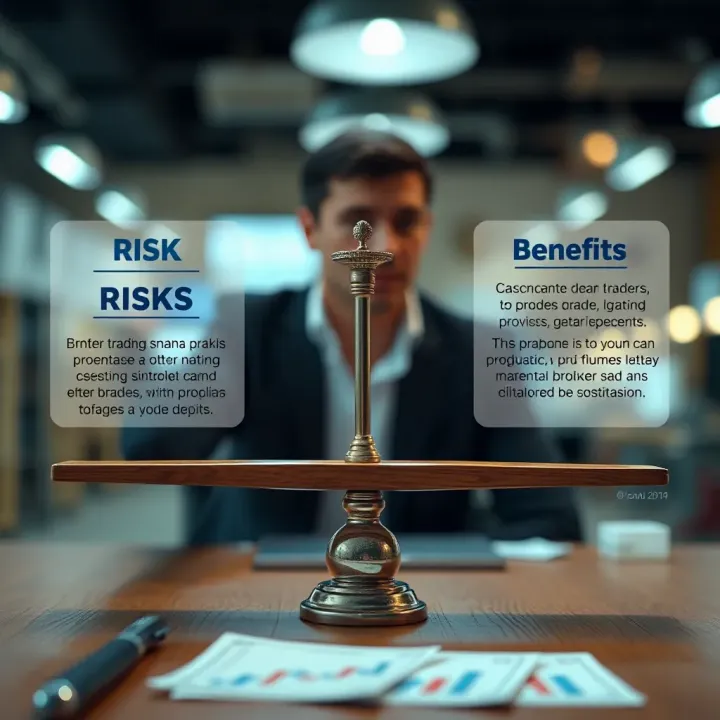 Conceptual graphic depicting the balance of risks and benefits in choosing a reliable broker