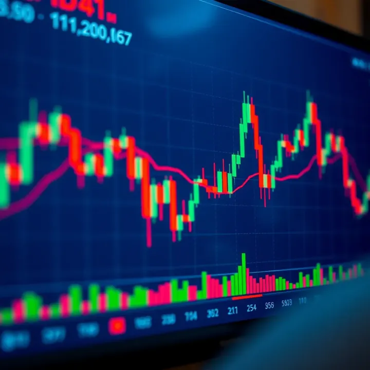 Interactive financial chart on TradingView showing candlestick patterns and volume indicators