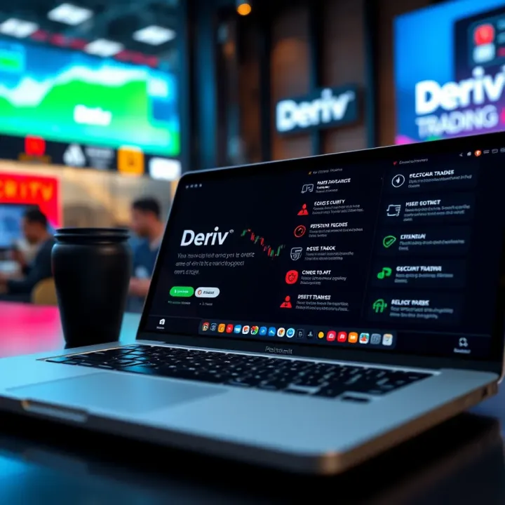 Laptop screen showing the Deriv trading platform with security features highlighted