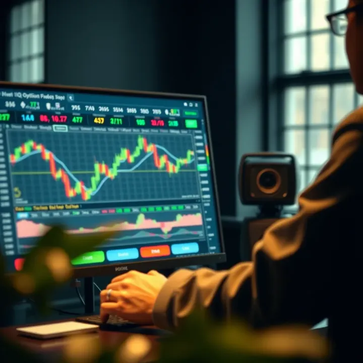 User navigating the IQ Option trading platform interface with charts and tools visible