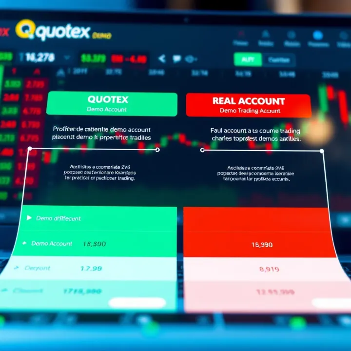 Comparison chart illustrating key differences between demo account and real trading account in Quotex